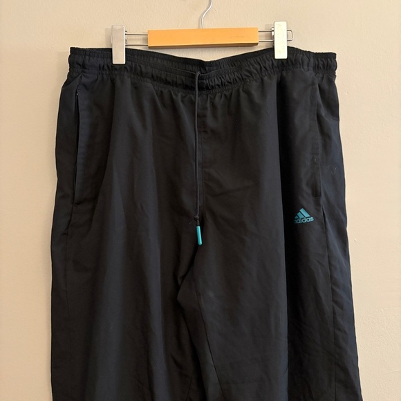 adidas Black & Teal Stripe Windbreaker Track Pants w Toggle Ankle Cuff - Picture 3 of 13
